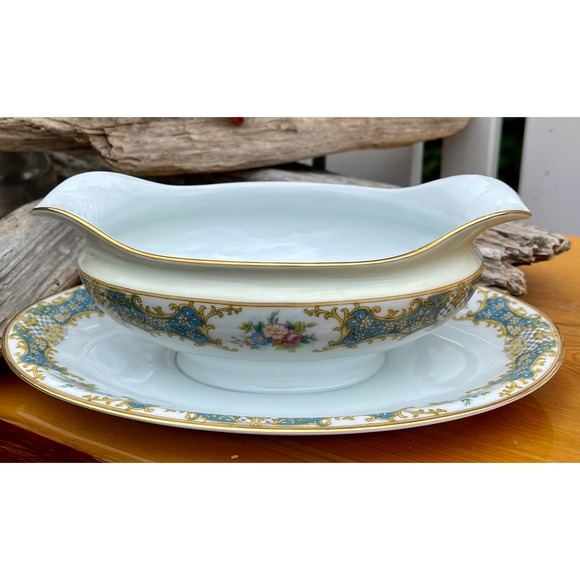 Gravy Boat Attached Underplate, 1930s Noritake Avalon, Porcelain Dinnerware - Picture 2 of 10
